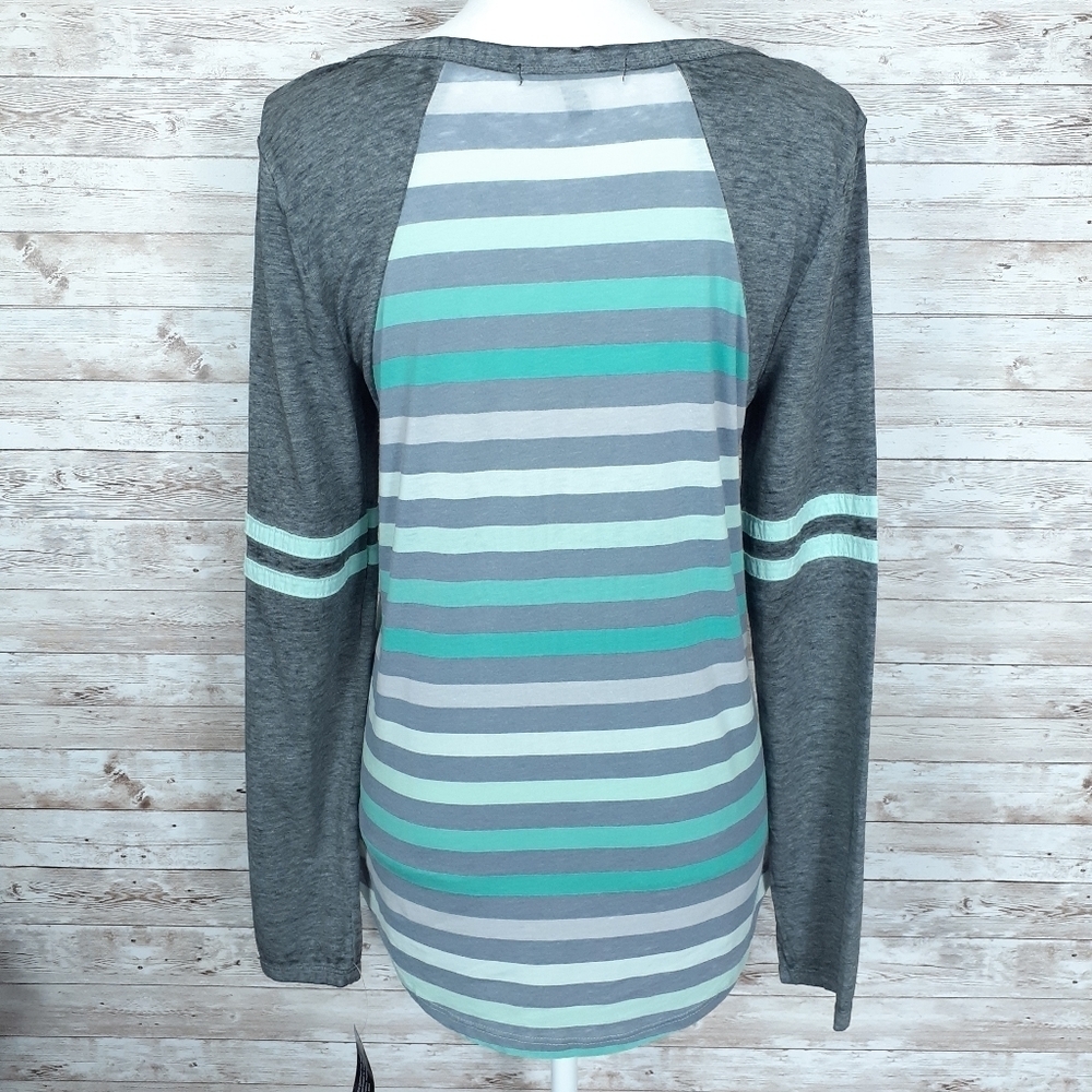 Derek Heart Top Raglan Striped Tee Green 194 - Picture 3 of 5